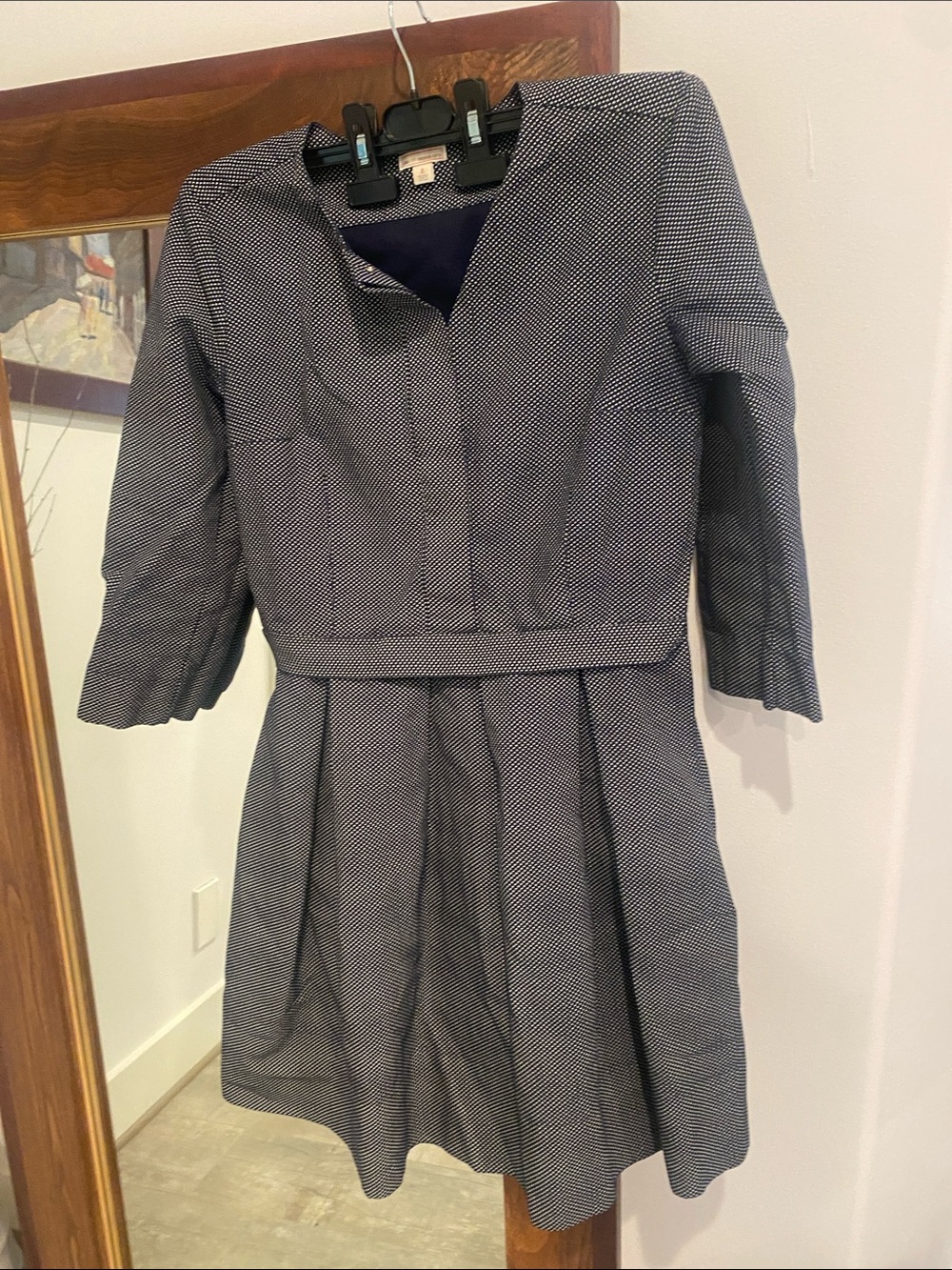 GAP Navy Micro-Print Fit-and-Flare Blazer Dress